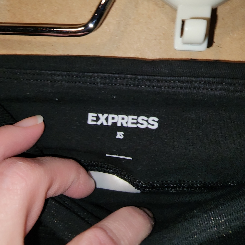EXPRESS Stretch Casual Dress Black Ribbed Panel Super High Waist Leggings Worn 1 - Picture 4 of 7